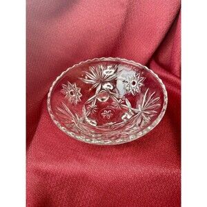 Vintage Crystal Candy Dish Bowl 6 3/4" X 2 1/2" Cut Pattern Star Floral Flower